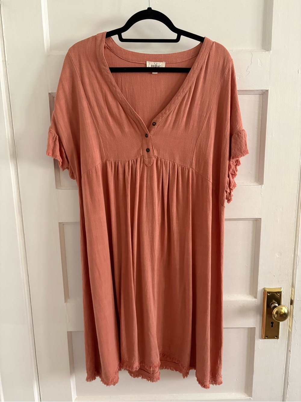 Umgee Coral Dusty Rose V-Neck Tunic with Ruffle Sleeves